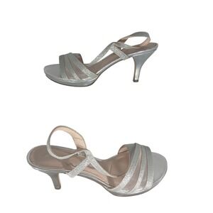 Nina Silver Glitter Strappy Slingback Kitten Heels Size 6M EUR 36 Formal